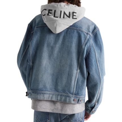 Blue Layered Logo-Print Cotton-Jersey and Denim Hooded Jacket