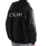 Celine Homme Oversized Chain-Embellished Logo-Print Nylon Hooded Bomber Jacket