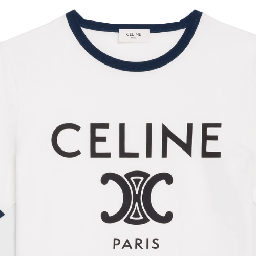 CELINE PARIS T-SHIRT IN COTTON JERSEY - NAVY/OFF WHITE